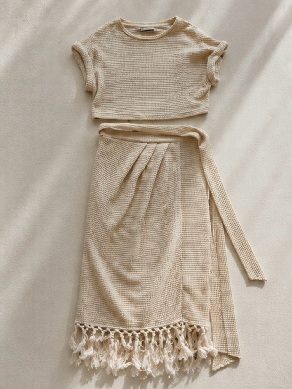 LIKE NEW Cream Knit Two-Piece Set with Fringe - Picture 2 of 3